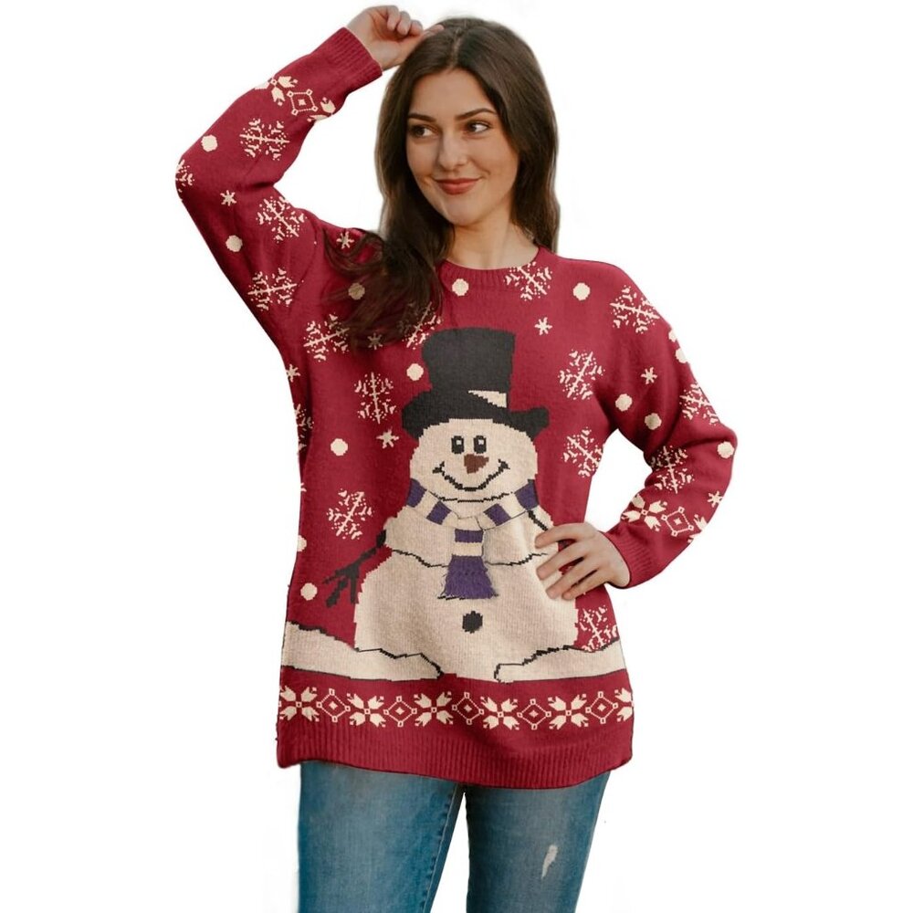 Women Christmas Sweater Graphic Print Oversized Pullover Floral 175 Loose Top